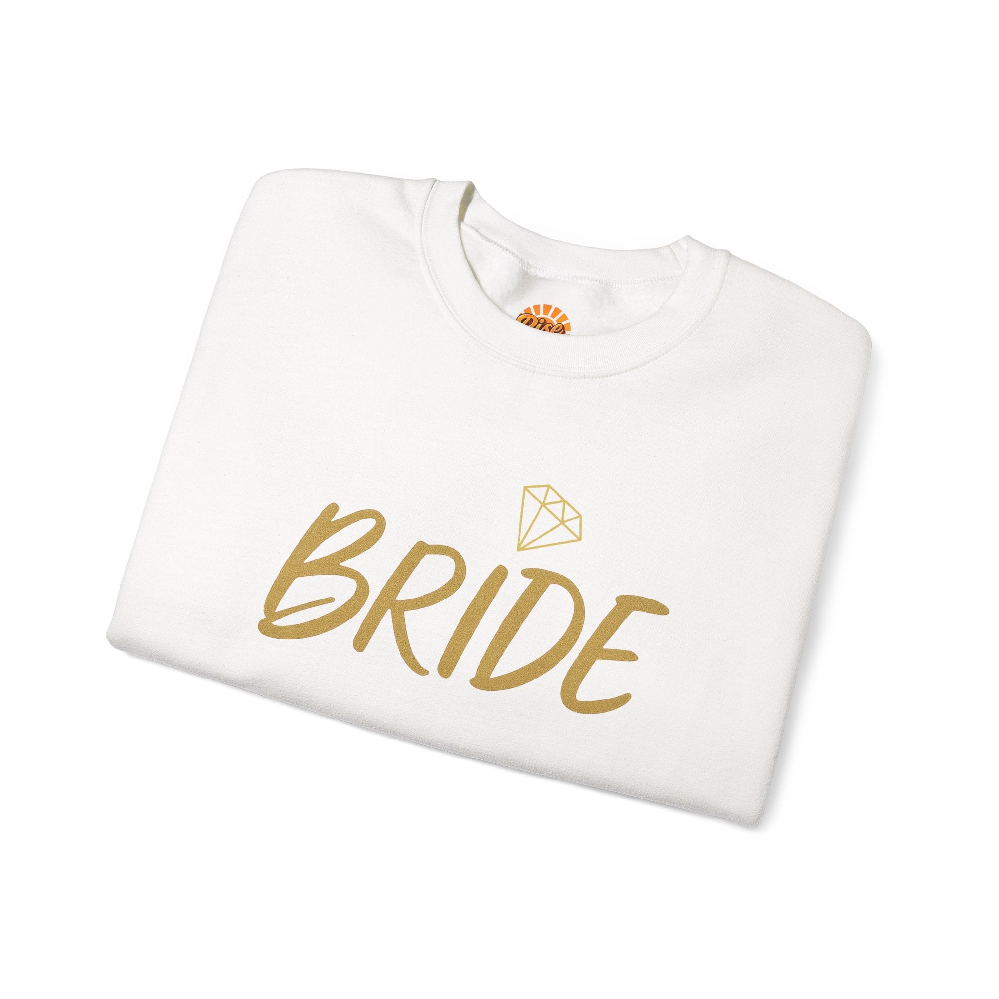 Bride Crewneck Sweatshirt with Diamond – Gold Script Bridal Pullover for Bachelorette & Wedding Day