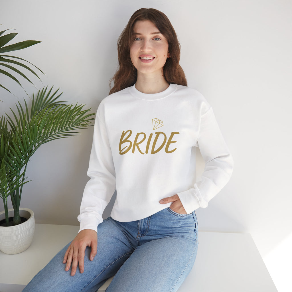 Bride Crewneck Sweatshirt with Diamond – Gold Script Bridal Pullover for Bachelorette & Wedding Day