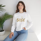 Bride Crewneck Sweatshirt with Diamond – Gold Script Bridal Pullover for Bachelorette & Wedding Day