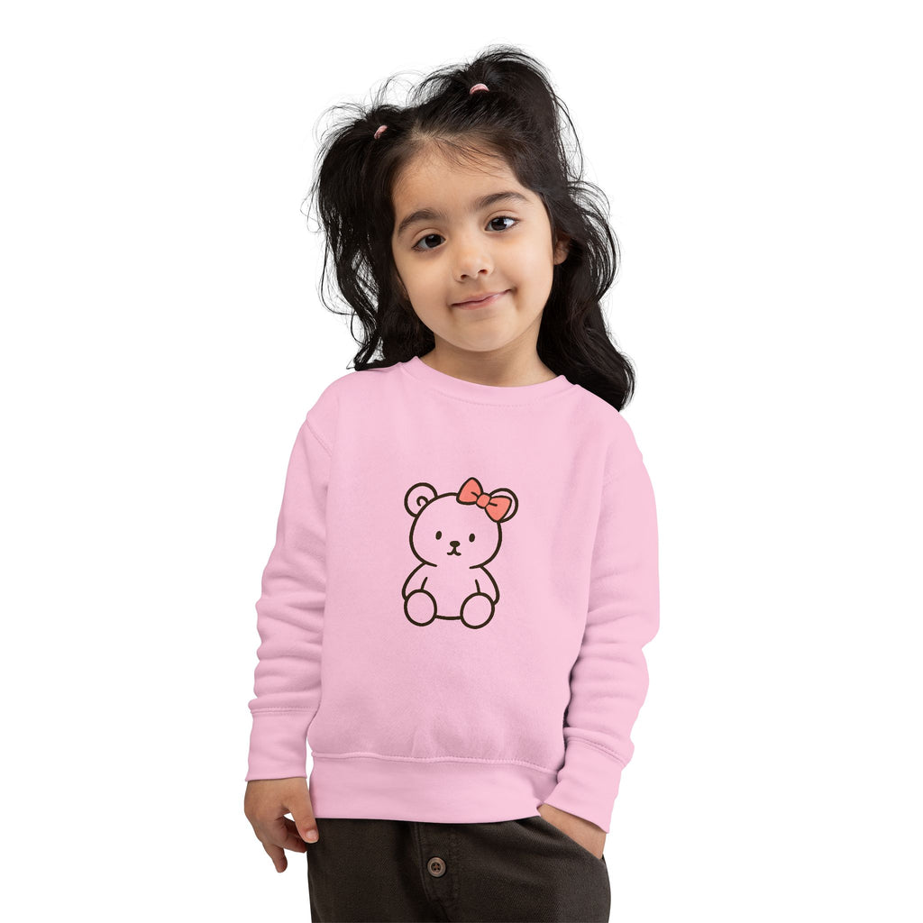 Cute Teddy Bear Toddler Sweatshirt — Pink Bow Cozy Kids Pullover